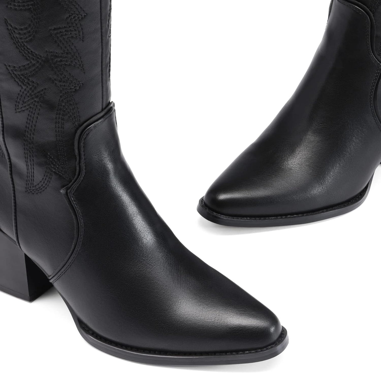 Womens Cowboy Boots, Comfortable Pull on Zipper Chunky Heel Pointed Toe Embroidered Western Cowgirl Knee High Boots