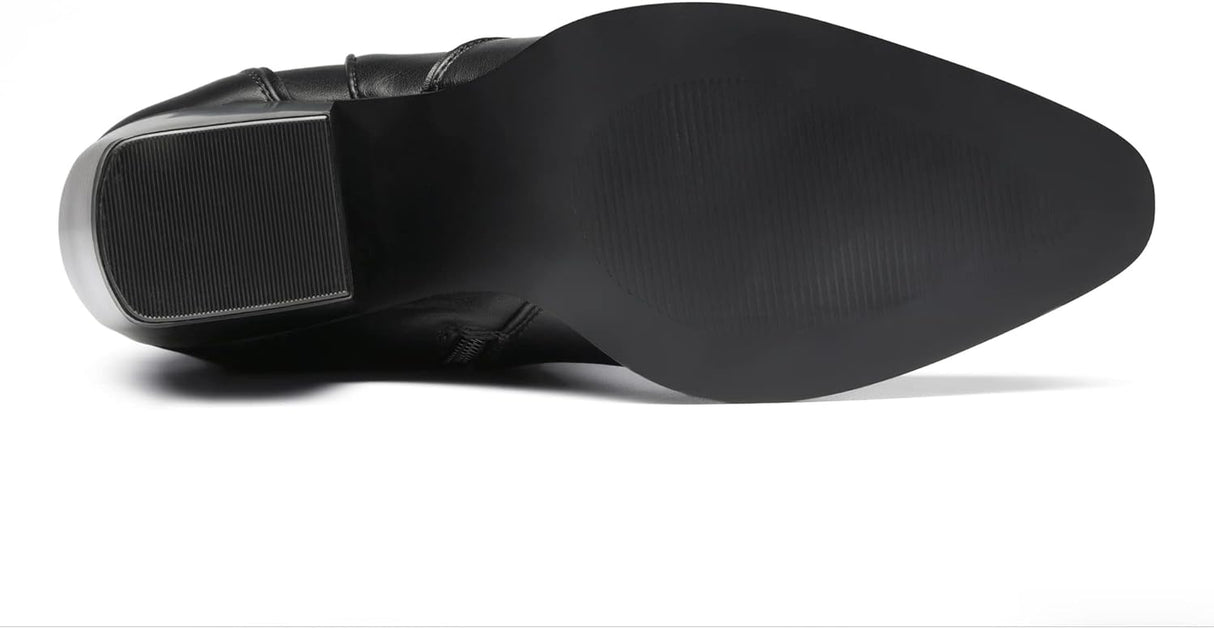 Womens Cowboy Boots, Comfortable Pull on Zipper Chunky Heel Pointed Toe Embroidered Western Cowgirl Knee High Boots