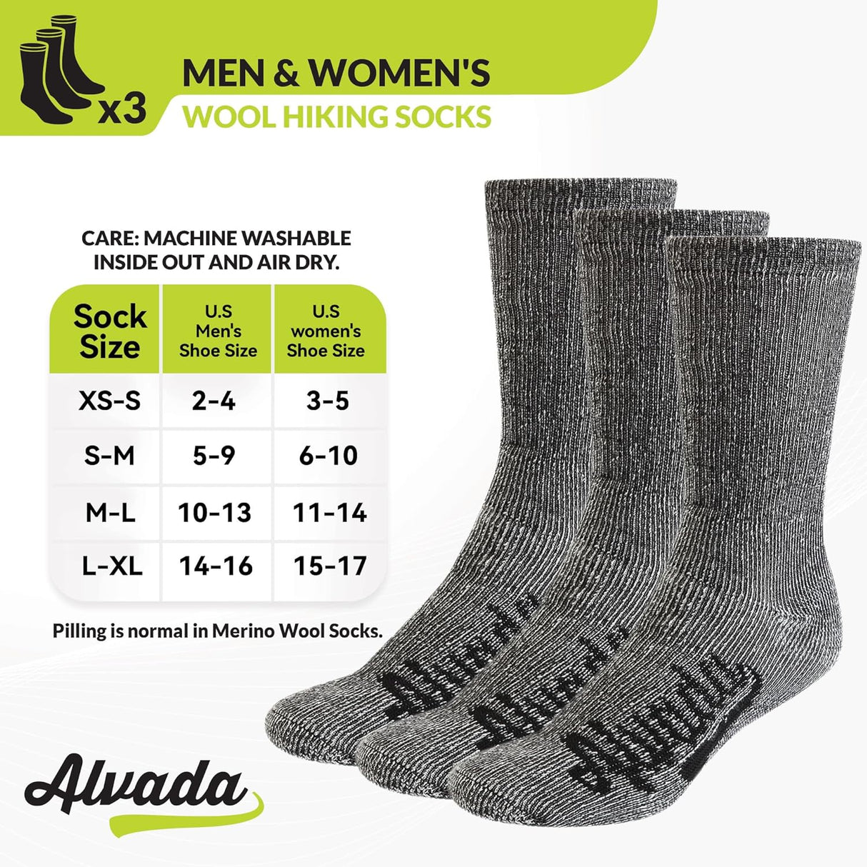 Mens Merino Wool Crew Socks Thermal and Warm Socks for Winter Work Hiking Running 3 Pairs