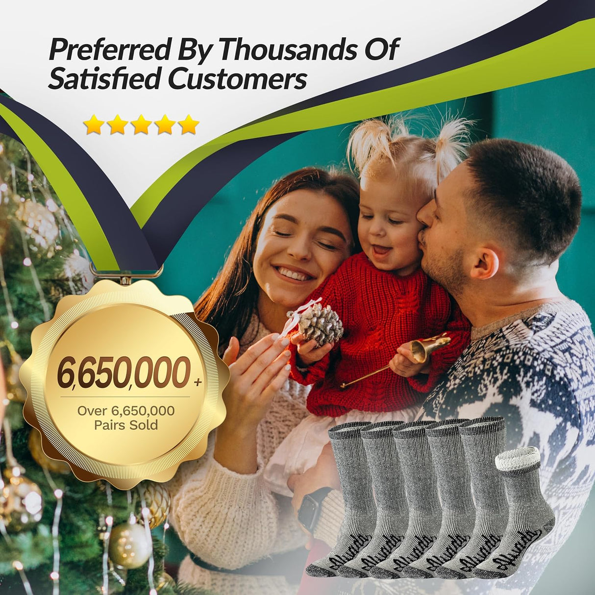 Mens Merino Wool Crew Socks Thermal and Warm Socks for Winter Work Hiking Running 3 Pairs