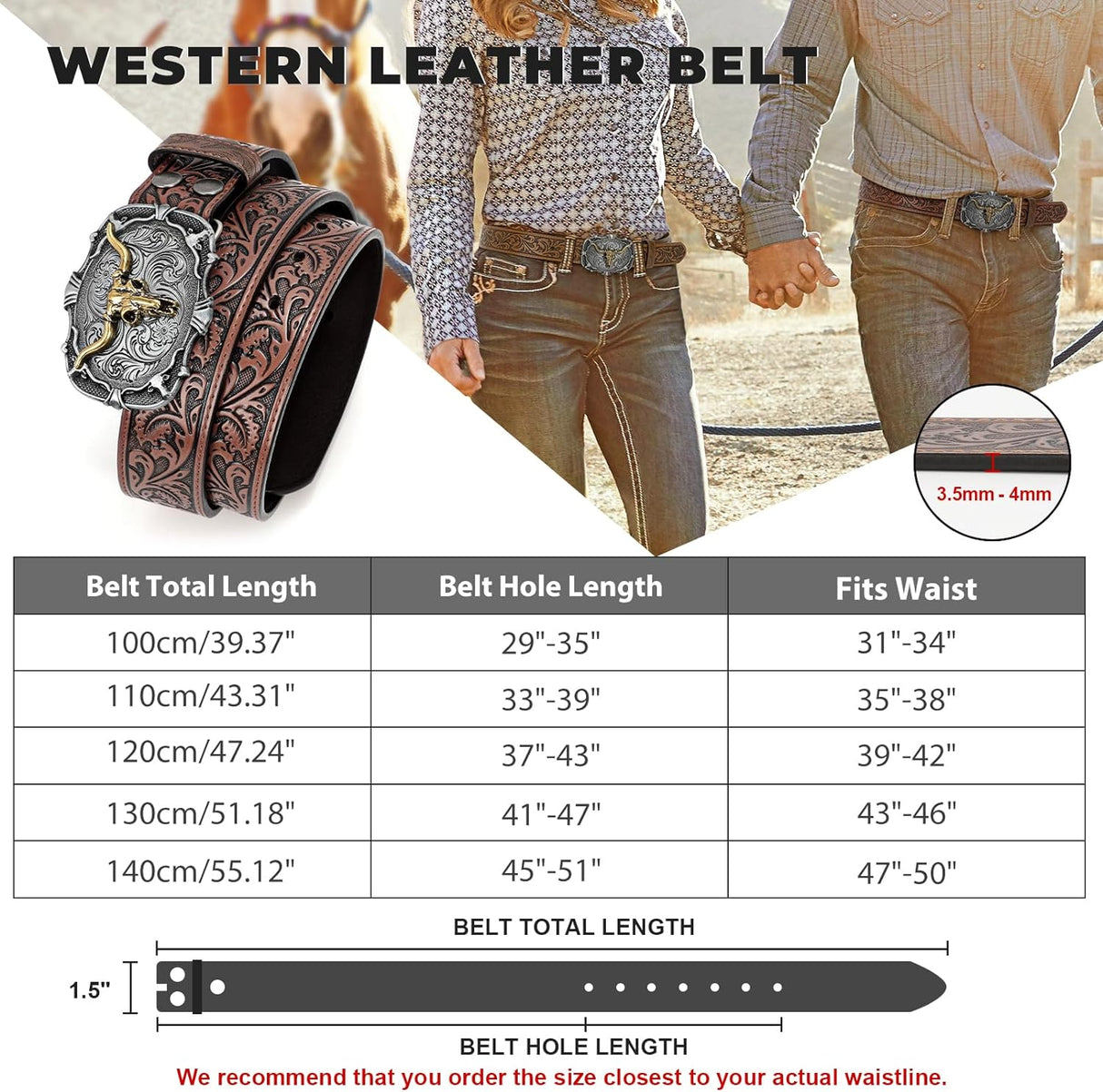 Unisex Western Leather Buckle Belt | Cowboy & Cowgirl Style | Premium Jean Belt