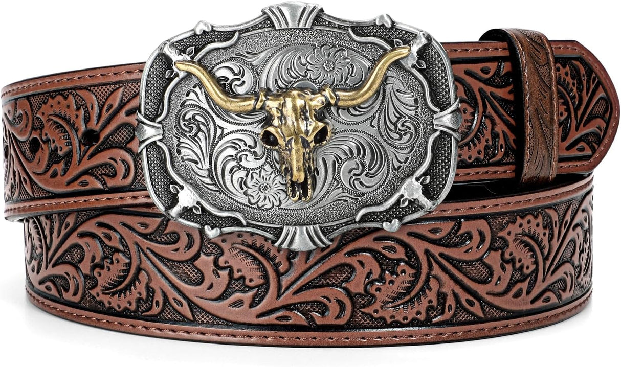 Unisex Western Leather Buckle Belt | Cowboy & Cowgirl Style | Premium Jean Belt