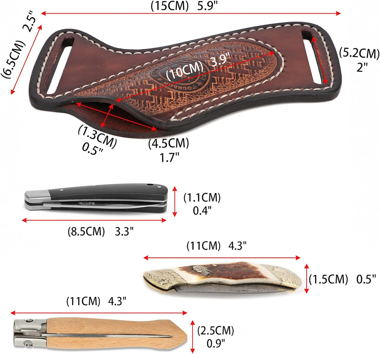 Leather Knife Sheath for Belt Pocket Folding Knife Holder Compact Draw Knifes Carrier EDC Tools Holster