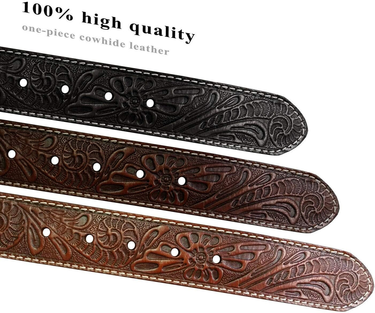 Genuine Full Grain Western Engraved Tooled Leather Belt Strap or Belt 1-1/2" Wide, Multi-Style Options