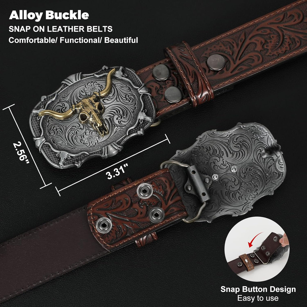 Unisex Western Leather Buckle Belt | Cowboy & Cowgirl Style | Premium Jean Belt