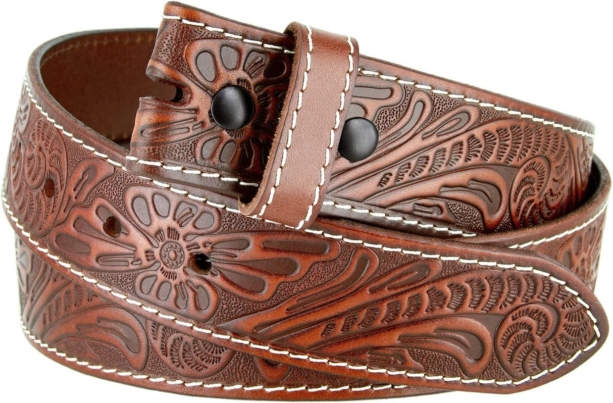 Genuine Full Grain Western Engraved Tooled Leather Belt Strap or Belt 1-1/2" Wide, Multi-Style Options