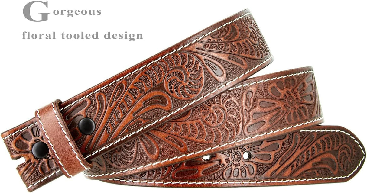 Genuine Full Grain Western Engraved Tooled Leather Belt Strap or Belt 1-1/2" Wide, Multi-Style Options