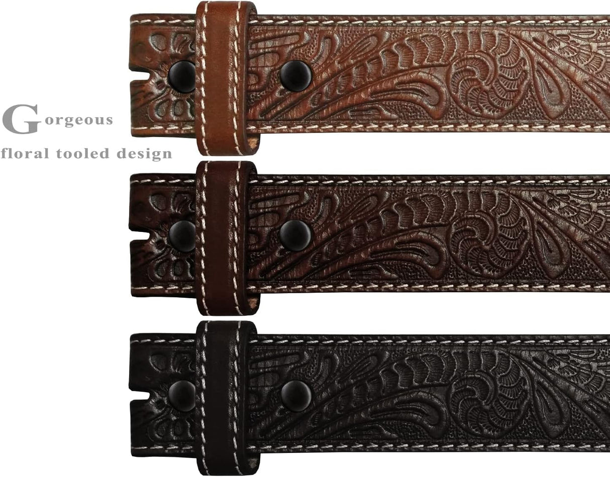Genuine Full Grain Western Engraved Tooled Leather Belt Strap or Belt 1-1/2" Wide, Multi-Style Options