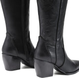Womens Cowboy Boots, Comfortable Pull on Zipper Chunky Heel Pointed Toe Embroidered Western Cowgirl Knee High Boots