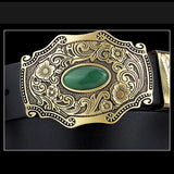 Top Cow Genuine Leather Belts for Men Copper Buckle Tang Grass Grain Jade Brass Plate Buckle Ancient High Quality Male Belt