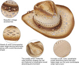 Unisex Woven Straw Cowboy Hat with Decorative Hat Band