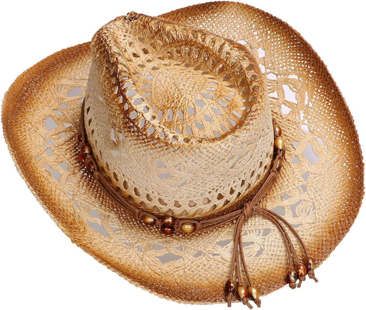 Unisex Woven Straw Cowboy Hat with Decorative Hat Band