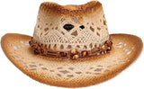 Unisex Woven Straw Cowboy Hat with Decorative Hat Band