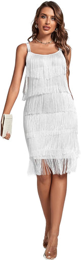  Roaring Twenties Elegance: Women's Gatsby-Inspired Flapper Dress | Luxurious Sleeveless Tiered Fringe Cocktail Party Attire