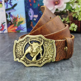 Brass Bull Cowboy Belt Buckle Men Belt Thick Genuine Leather Belt Men Ceinture Homme Cinturon Jeans Strap Waist Belt MBT0524