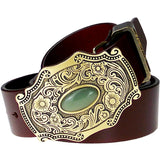 Top Cow Genuine Leather Belts for Men Copper Buckle Tang Grass Grain Jade Brass Plate Buckle Ancient High Quality Male Belt