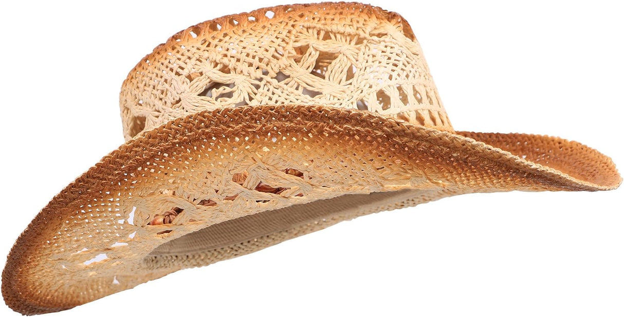 Unisex Woven Straw Cowboy Hat with Decorative Hat Band