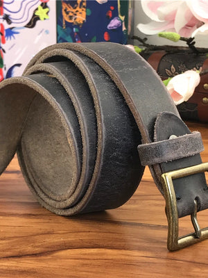 Retro Cowboy Jeans Leather Belt Men Ceinture Vintage Brass Belt Buckle Leather Belt for Men Long Waist Yellow Belt MBT0009