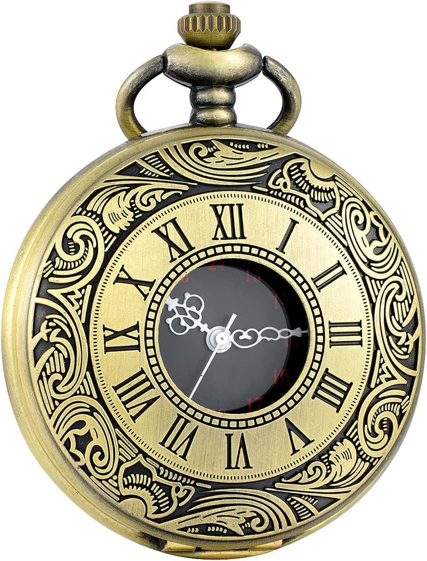 Vintage Pocket Watch Roman Numerals Scale Quartz Pocket Watches with Chain Christmas Graduation Birthday Gifts Fathers Day
