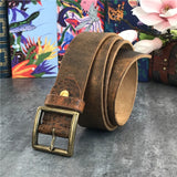 Retro Cowboy Jeans Leather Belt Men Ceinture Vintage Brass Belt Buckle Leather Belt for Men Long Waist Yellow Belt MBT0009