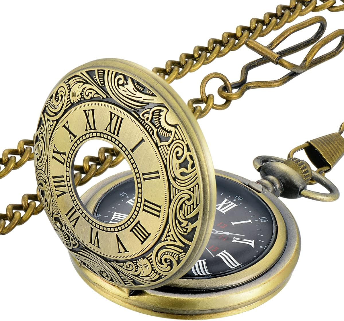 Vintage Pocket Watch Roman Numerals Scale Quartz Pocket Watches with Chain Christmas Graduation Birthday Gifts Fathers Day