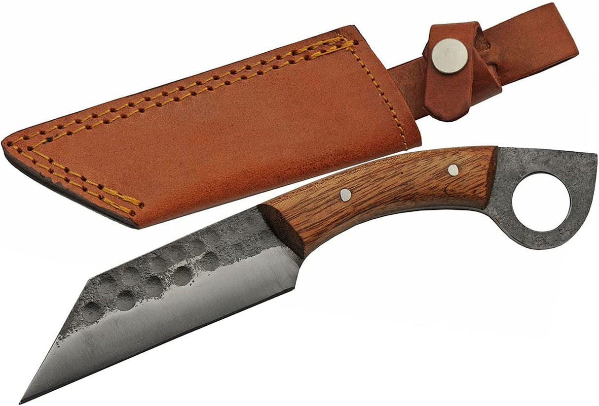 9.5” Full Tang Wood Handle Seax Blade Hunting Knife with Sheath, Brown (HS-4442)