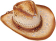 Unisex Woven Straw Cowboy Hat with Decorative Hat Band