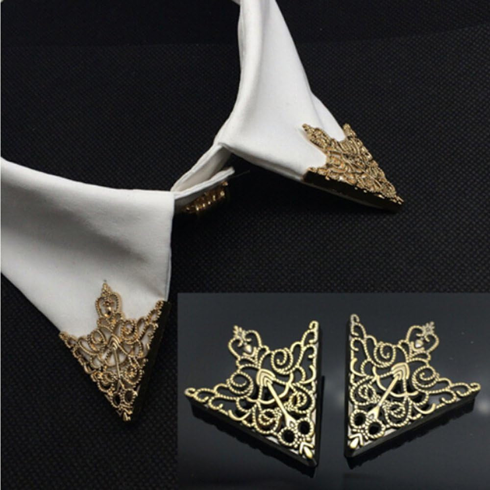 2Pair Brooches Accessories Palace Retro Hollow Pattern Shirt Collar Brooch Buckle Angle Triangle